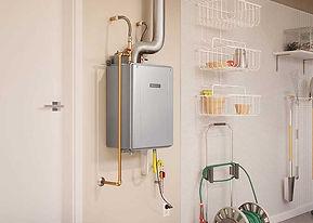 Tankless water heater installed on a wall